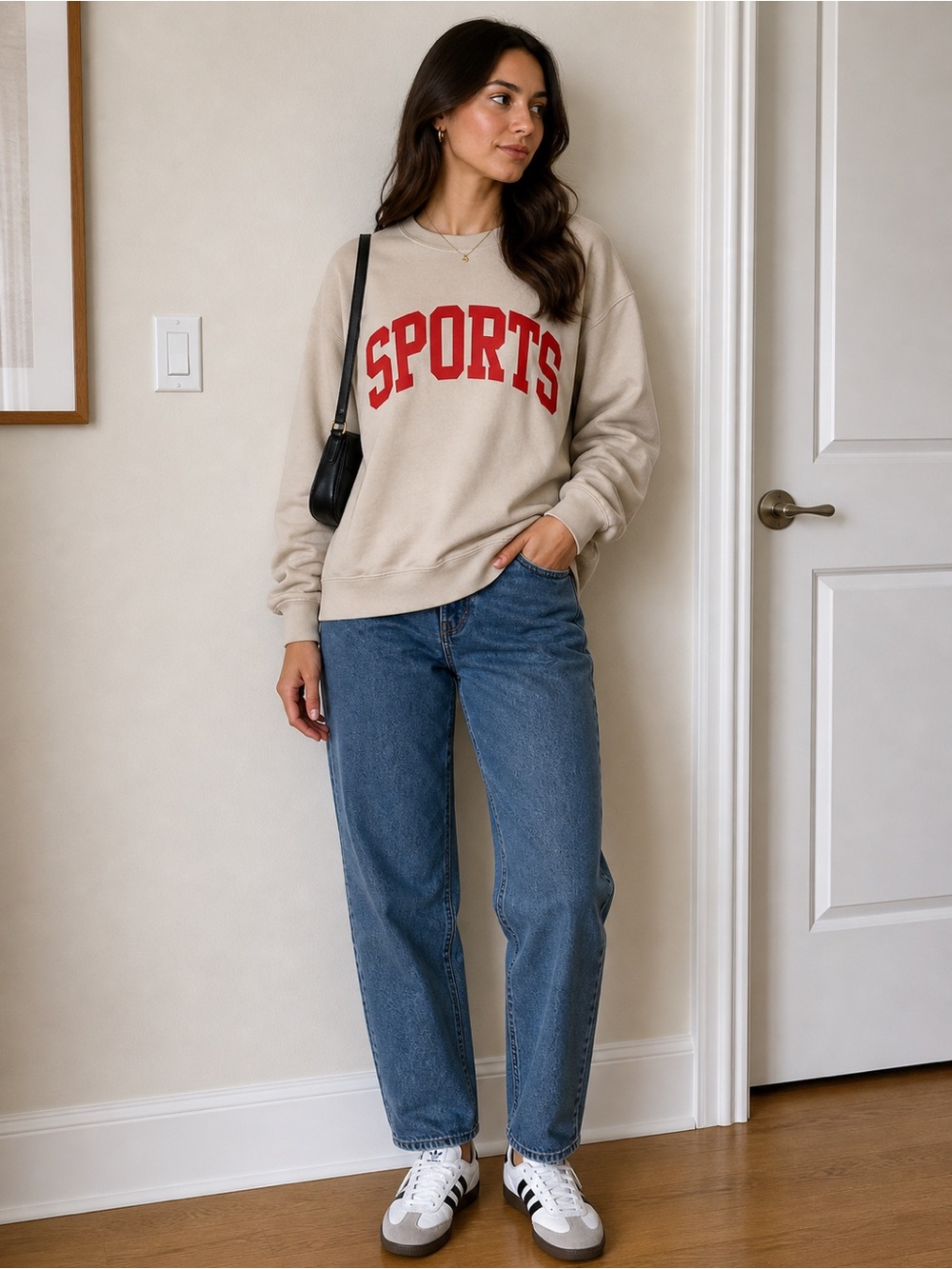 Beige Crew Neck Sports Sweater